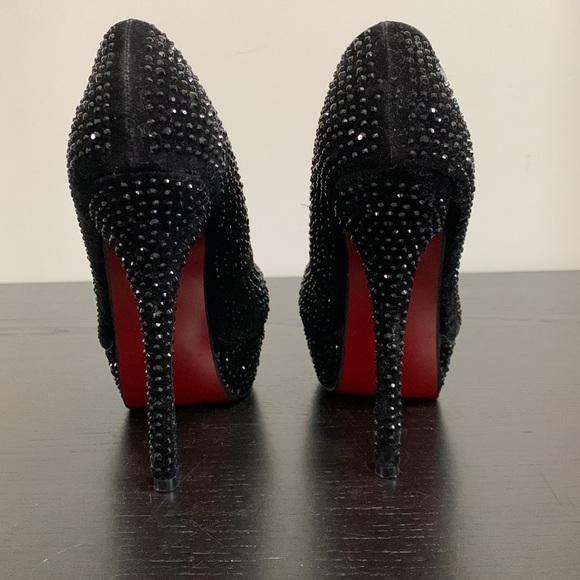 Black suede/rhinestone platform, stilettos - Picture 2 of 13